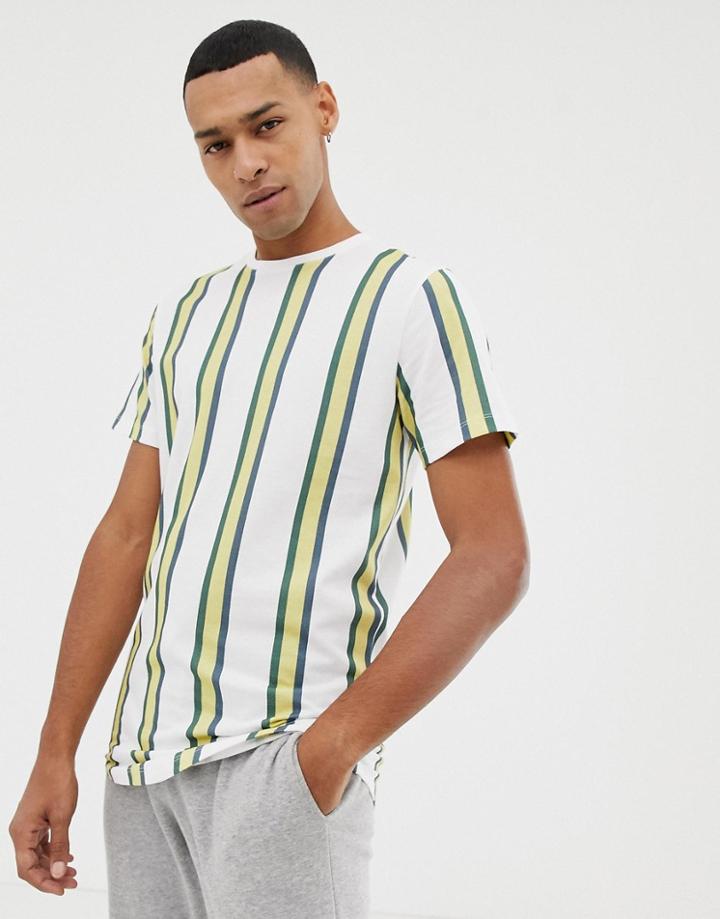 Jack & Jones Originals Longline T-shirt With Vertical Stripe - White