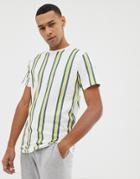 Jack & Jones Originals Longline T-shirt With Vertical Stripe - White