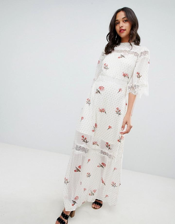 Vila Metallic Spot Lace Insert Maxi Dress-multi