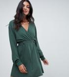 Asos Design Tall Casual Wrap Mini Dress - Green
