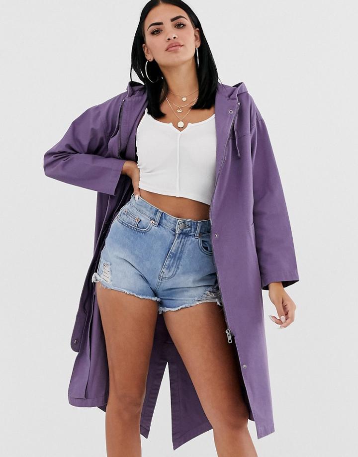 Asos Design Longline Parka In Mauve-purple
