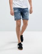 Produkt Denim Shorts With Distressing - Blue
