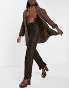 Asos Design Plisse Pants In Chocolate - Part Of A Set-brown