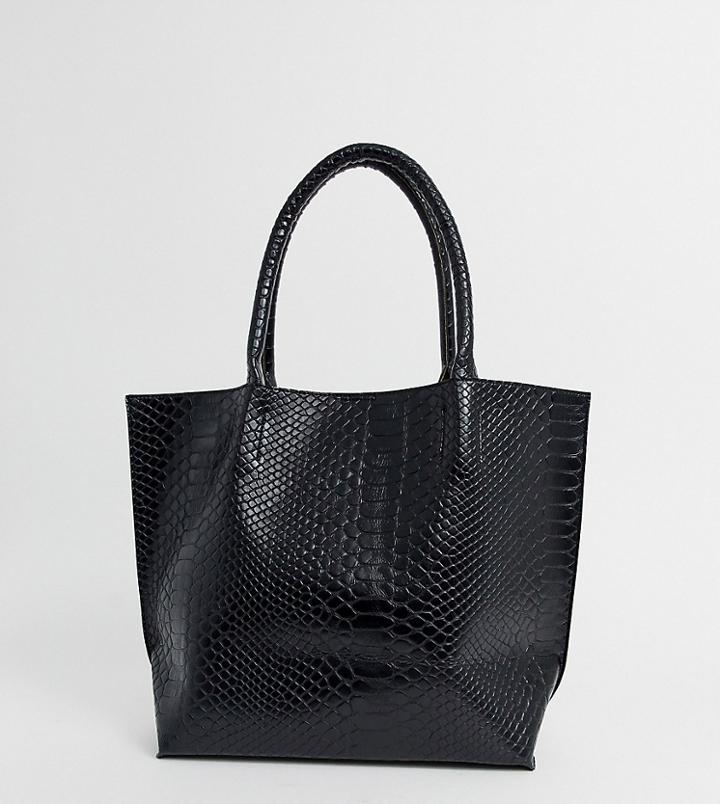 Glamorous Black Mock Croc Tote Bag