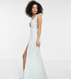Asos Design Tall Broderie Ruffle Maxi Beach Dress In Mint Green