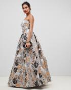 Bariano Sweetheart Bandeau Ballgown In Metallic Jacquard - Multi
