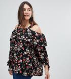 Koko Multi Floral Print Wide Strap Bardot Top - Multi