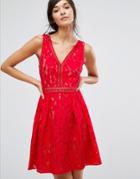 Oasis Lace Mini Skater Dress - Red