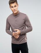 Asos Long Sleeve Jersey Polo In Light Purple - Purple