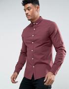 Asos Skinny Casual Oxford Shirt In Burgundy With Button Down Collar - Red