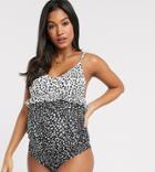 Asos Design Recycled Maternity V Front Frill Swimsuit In Mixed Mono Polka Dot-multi