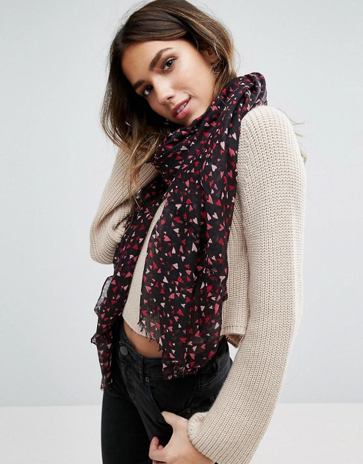 Alice Hannah Ditsy Heart Scarf - Black