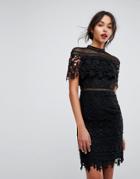 Chi Chi London Lace High Neck Mini Dress - Black