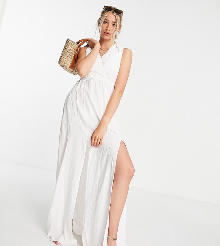 Asos Design Tall Gathered Detail Maxi Beach Dress In White