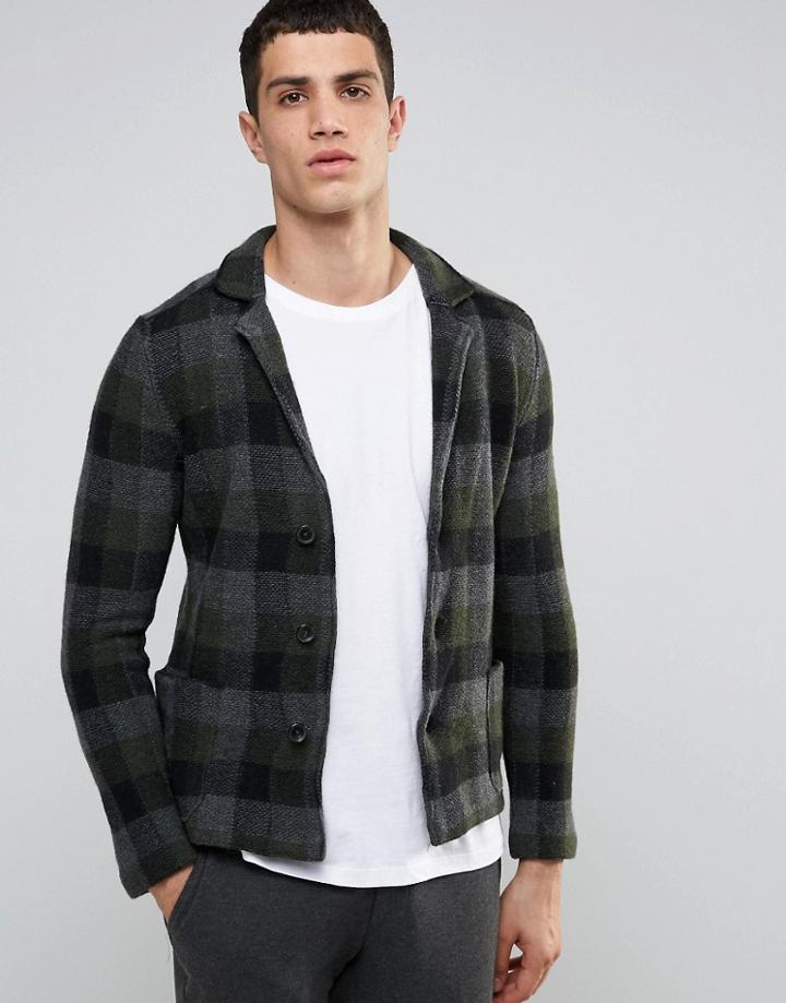 Sisley Wool Work Wear Blazer Jacket In Mixed Check - Red