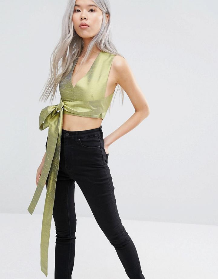 Weekday Press Pack Double V Top With Tie Front - Yellow