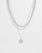 Topshop 3-row Gold Coin Necklace In Silver