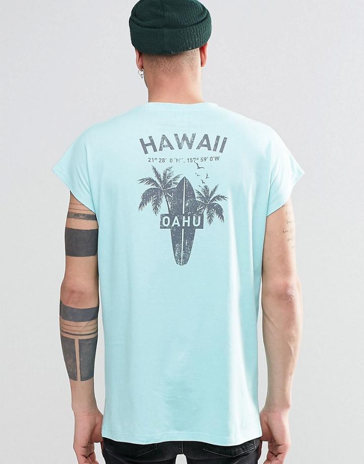 Asos Oversized Sleeveless T-shirt With Surf Back Print - Eggshell Blue
