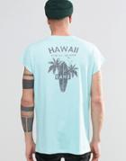 Asos Oversized Sleeveless T-shirt With Surf Back Print - Eggshell Blue
