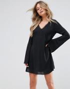 Wyldr Show Me The Way Chiffon Tea Dress With Trim Inserts-black