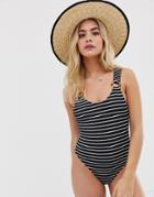 New Look Textured Stripe Swimsuit In Black Pattern - Black