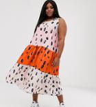 Liquorish Plus A Line Midi Dress In Orange Leopard Print-multi