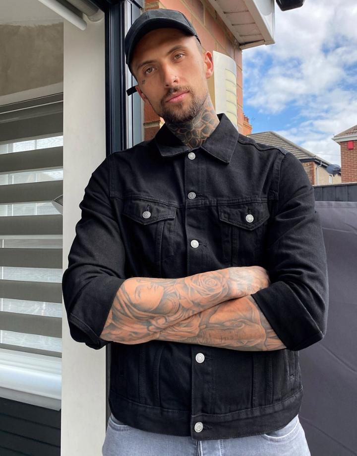Bershka Denim Jacket In Black