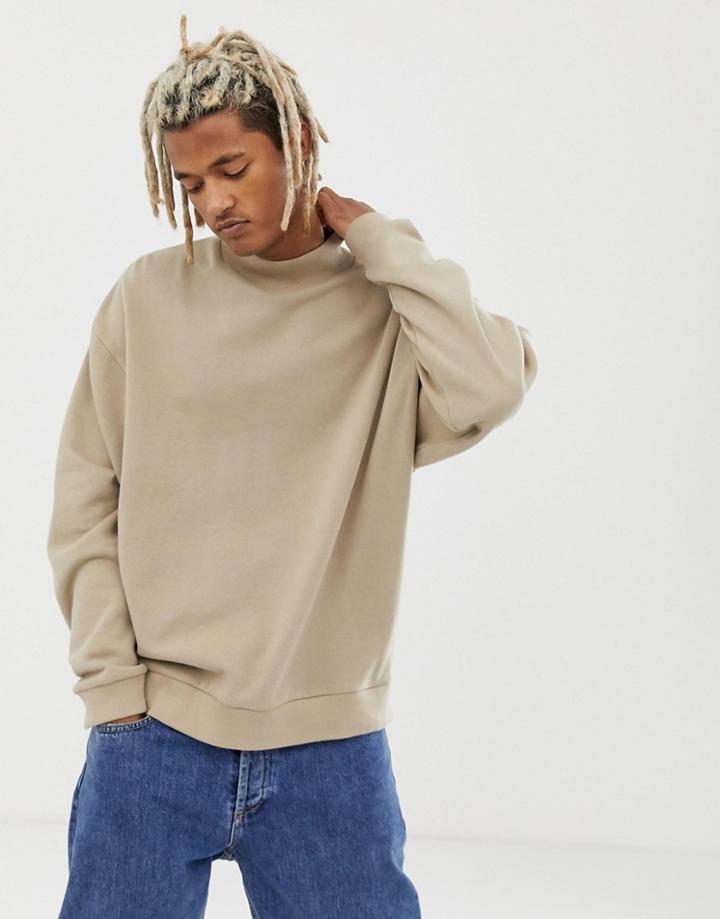 Asos Design Oversized Sweatshirt With Turtleneck In Beige - Beige