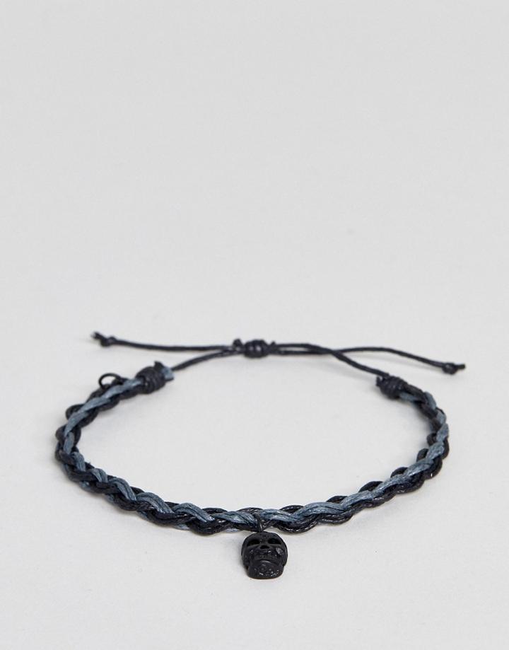 Classics 77 Plaited Bracelet In Black With Skull Charm - Black