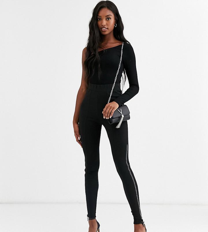 Asos Design Tall Ponte Skinny Pants With Rhinestone Zips