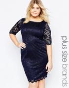 Goddiva Plus Lace Dress - Navy