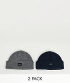 Jack & Jones 2 Pack Beanies In Navy & Gray-multi