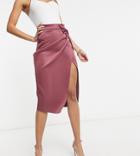 Asos Design Tall Wrapped Scuba Midi Pencil Skirt In Dark Rust-brown