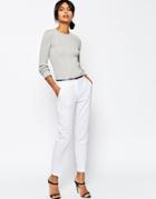 Asos Linen Cigarette Pants With Belt - White