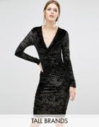 New Look Tall Velvet Foil Ruched Bodycon Dress - Black