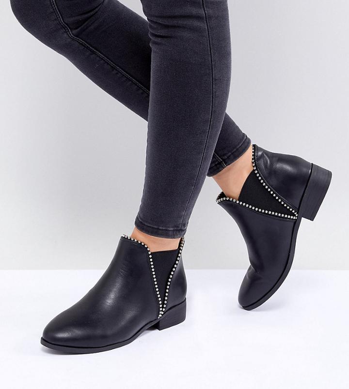 New Look Wide Fit Stud Chelsea Flat Boot - Black