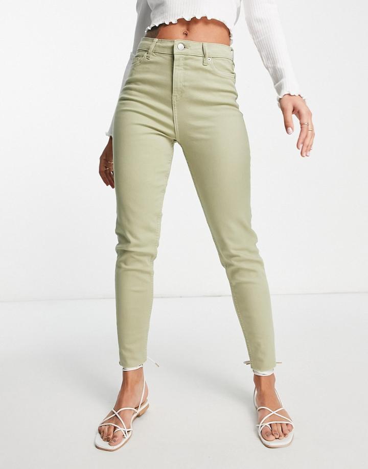 Miss Selfridge Emily High Rise Skinny Jeans In Khaki-green