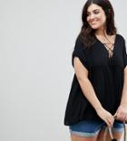 Asos Design Curve Smock Tunic With Lace Up Detail - Black