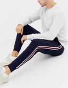 Burton Menswear Sweatpants With Side Stripe In Navy And Red - Navy