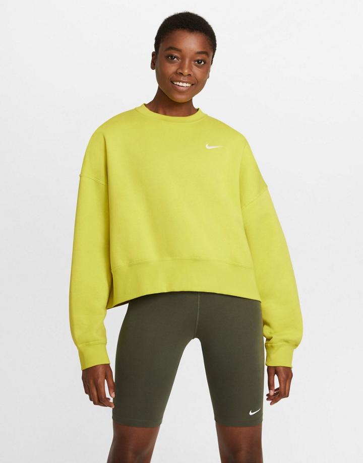 Nike Mini Swoosh Oversized Boxy Sweatshirt In Yellow