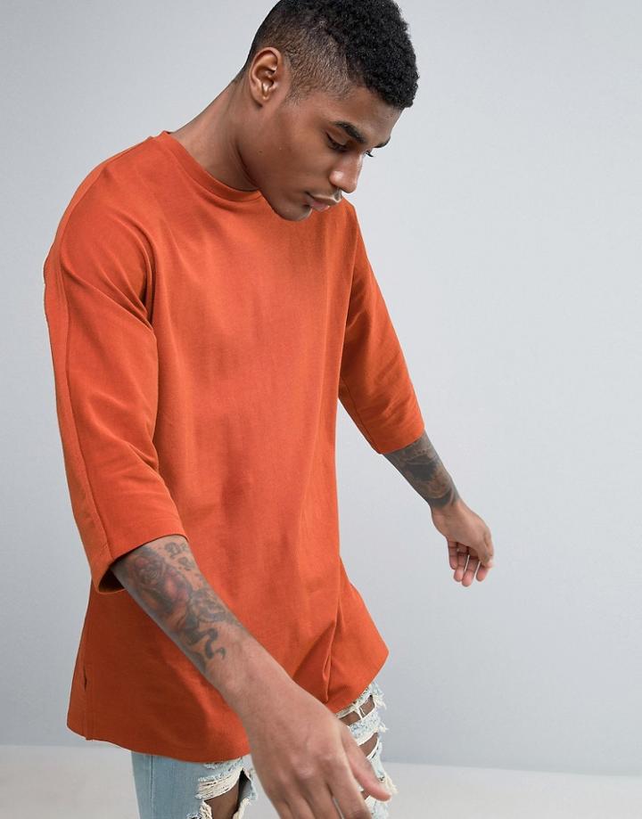 Asos Oversized Long Sleeve T-shirt With 3/4 Raglan Sleeve In Heavyweight Jersey - Orange
