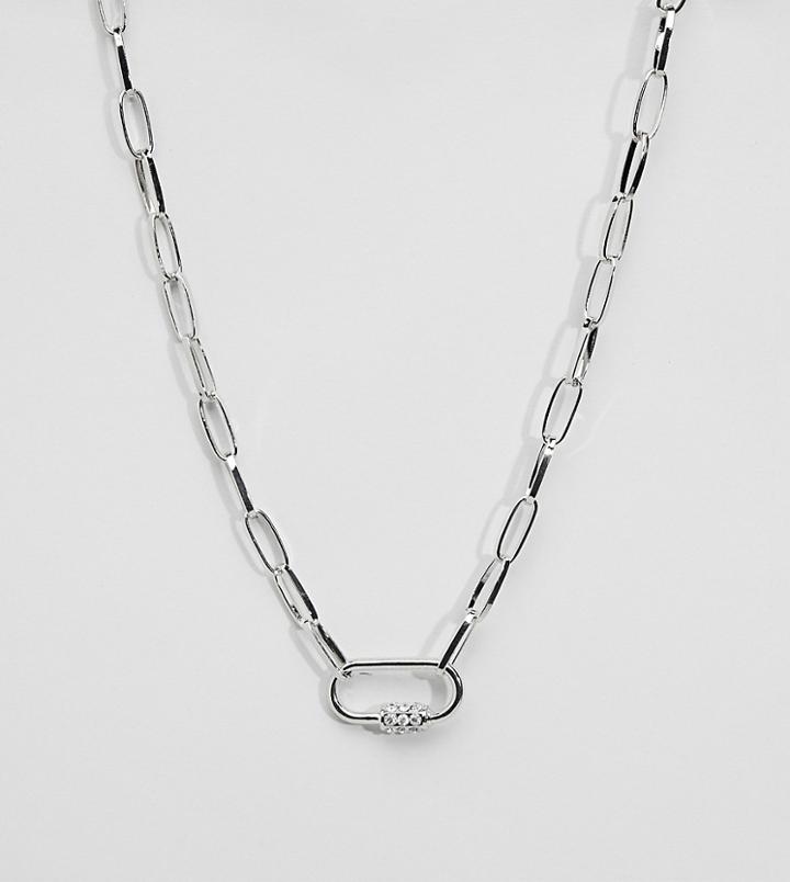 Asos Design Curve Necklace With Hardware Link In Rhodium - Silver