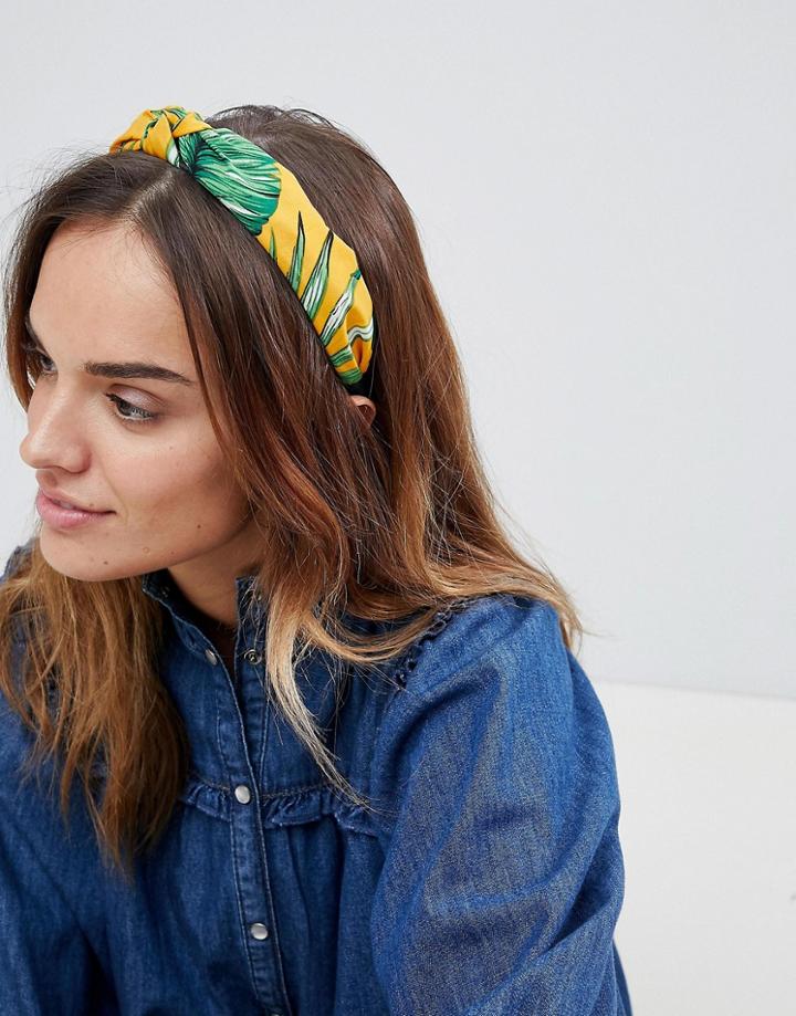 Asos Design Banana Leaf Print Knot Headband - Multi