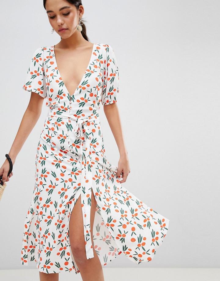 Bec & Bridge Orange Print Midi Dress - Multi