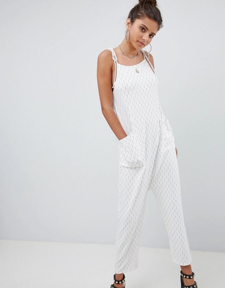 Asos Design Jersey Minimal Jumpsuit With Ties In Arrow Print - Multi