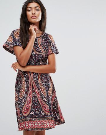 Trollied Dolly Paisley Skater Dress - Navy