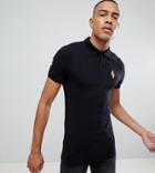 Asos Design Tall Muscle Polo With Ice Cream Embroidery - Black