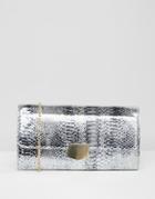 Yoki Faux Croc Clutch Bag - Silver