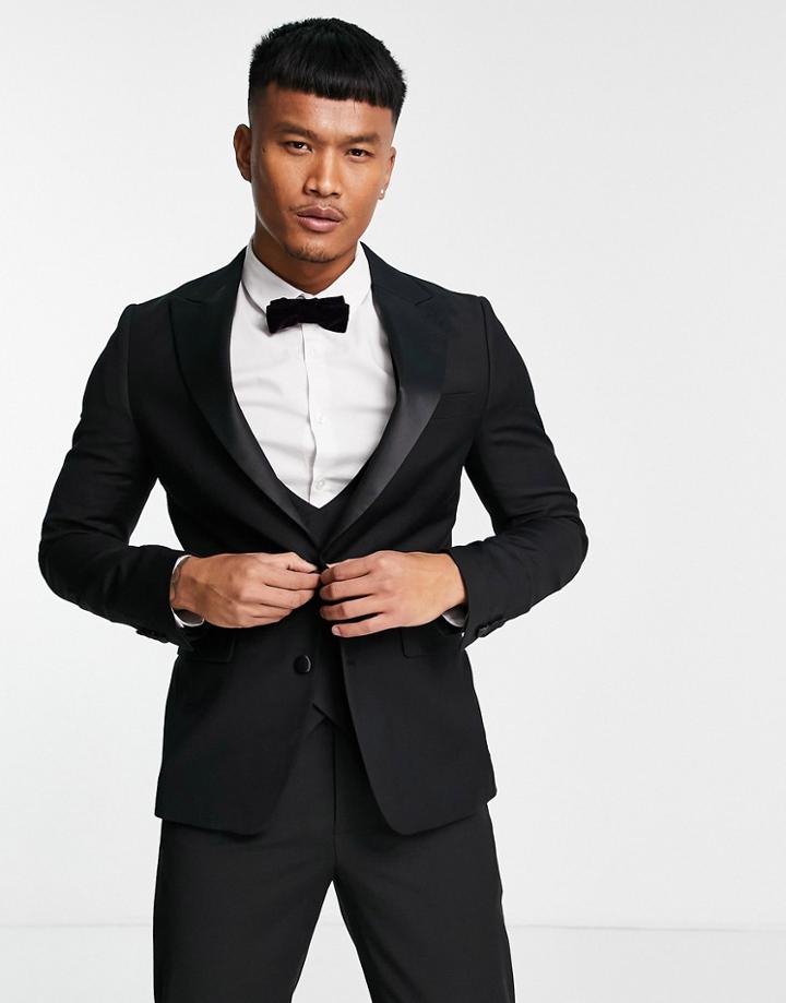 Devil's Advocate Skinny Fit Tuxedo Suit Jacket-black