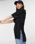 Asos Design Oversized T-shirt With Side Splits And Stitch Detail In Rib In Black